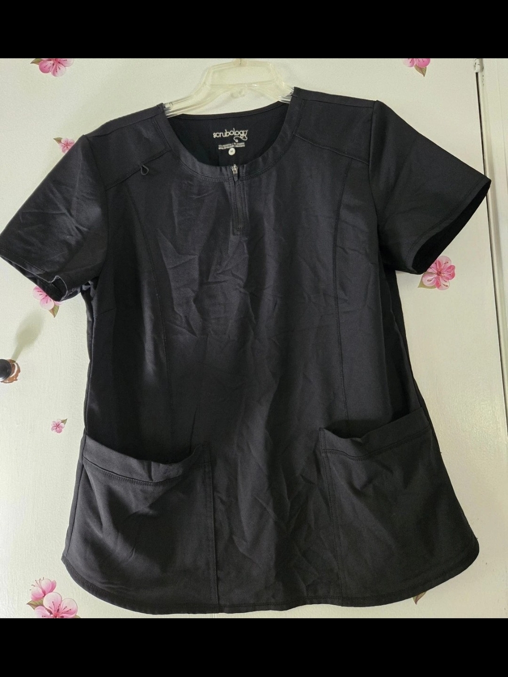 Scrubology Half Zipper Black Scrub Top Women's Size Medium